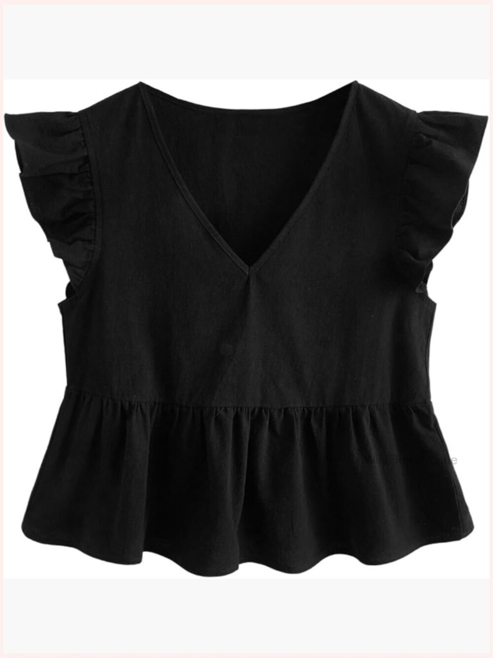 V Neck Ruffle Cap Sleeve Babydoll Blouse Peplum Top Cute Flared Hem